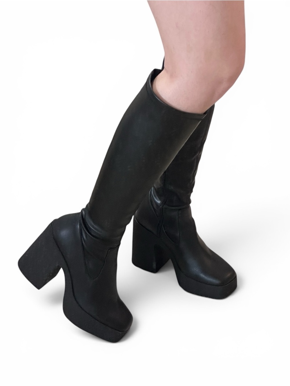 Abound Black Knee-High Platform Block Heel Boots - Picture 2 of 4